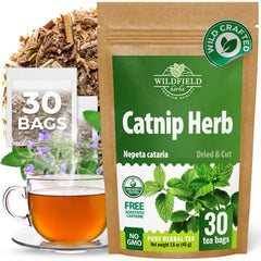 Wildfield Herbs Catnip Tea 30 Bags box, convenient daily herbal tea for everyday use.