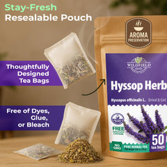 Packaging box of Wildfield Herbs Hyssop tea for quality freshness