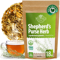 WildField Herbs Shepherd's Purse tea bag packaging for quick, aromatic brewing.