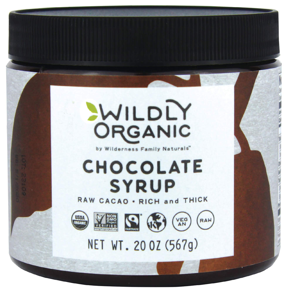 Wildly Organic Chocolate Syrup pour close-up — silky drizzle ideal for desserts