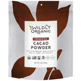 Wildly Organic fermented cacao powder 8oz bag on shelf for baking versatility