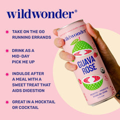 Wildwonder can showing brewed herbs and real fruit for flavor balance