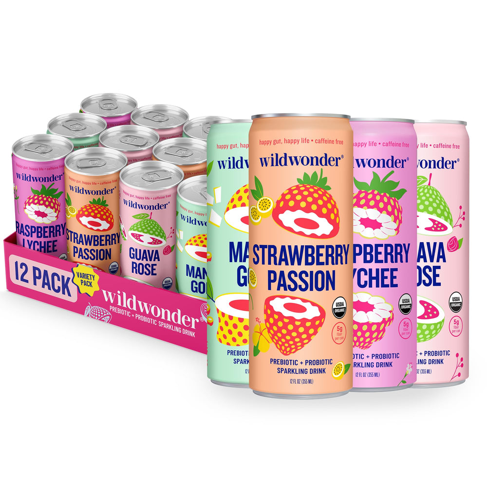 Wildwonder sparkling probiotic drink 12pk: 1B CFU probiotics and 5g prebiotic fiber per can