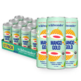 Wildwonder Mango Gold sparkling probiotic drink can with bright fizz for on-the-go gut support.