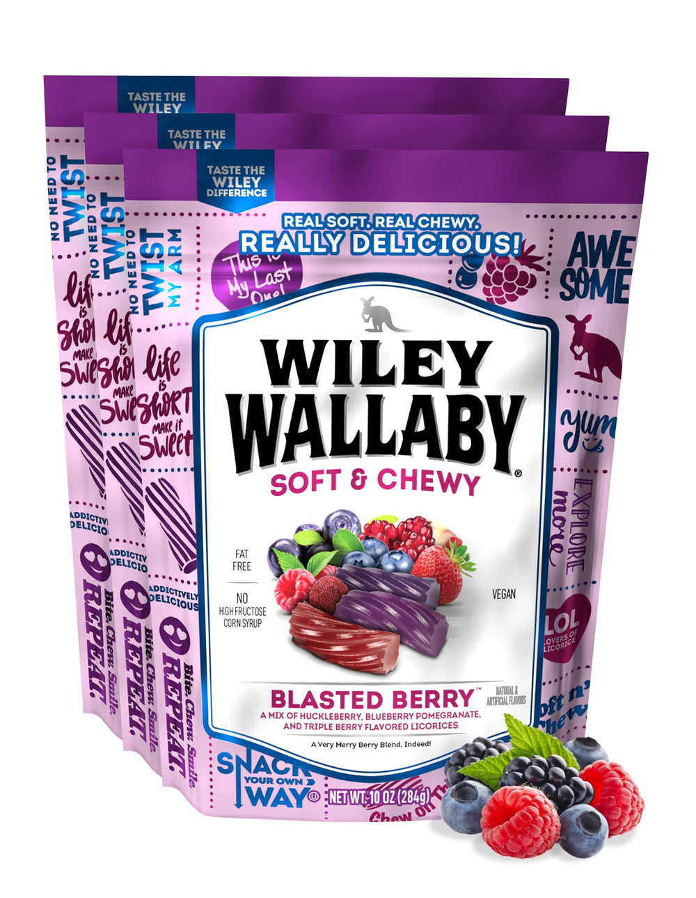 Wiley Wallaby blasted-berry-licorice-chunks offer fruity, soft chew for snacking.