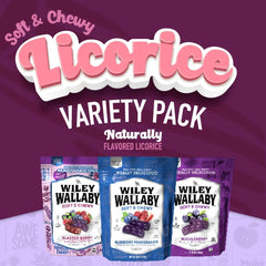 Wiley Wallaby blasted-berry licorice chunks offering bright taste and chewy texture.