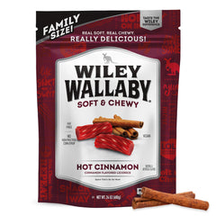 Wiley Wallaby cinnamon licorice bag front shows bold flavor for snacking on the go.