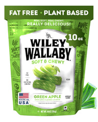 Wiley Wallaby green apple licorice twists in a resealable bag for on-the-go snacking