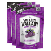Wiley Wallaby huckleberry licorice bites with a soft, fruity chew.