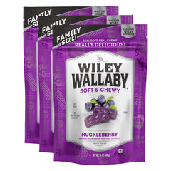 Wiley Wallaby huckleberry licorice bites with a soft, fruity chew.