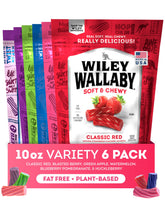 Wiley Wallaby licorice 10oz six-pack front view, ideal for sharing at gatherings.