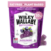 Wiley Wallaby licorice huckleberry chunks in a resealable bag, soft and fruity, ideal for snacking.