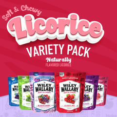 Re-sealable Wiley Wallaby licorice bag keeps pieces fresh for on-the-go cravings.