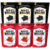Wiley Wallaby red and black licorice chunks in a premium variety pack, ideal for gatherings