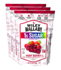 Wiley Wallaby Very Berry licorice twists in a resealable pack for on-the-go snacking.