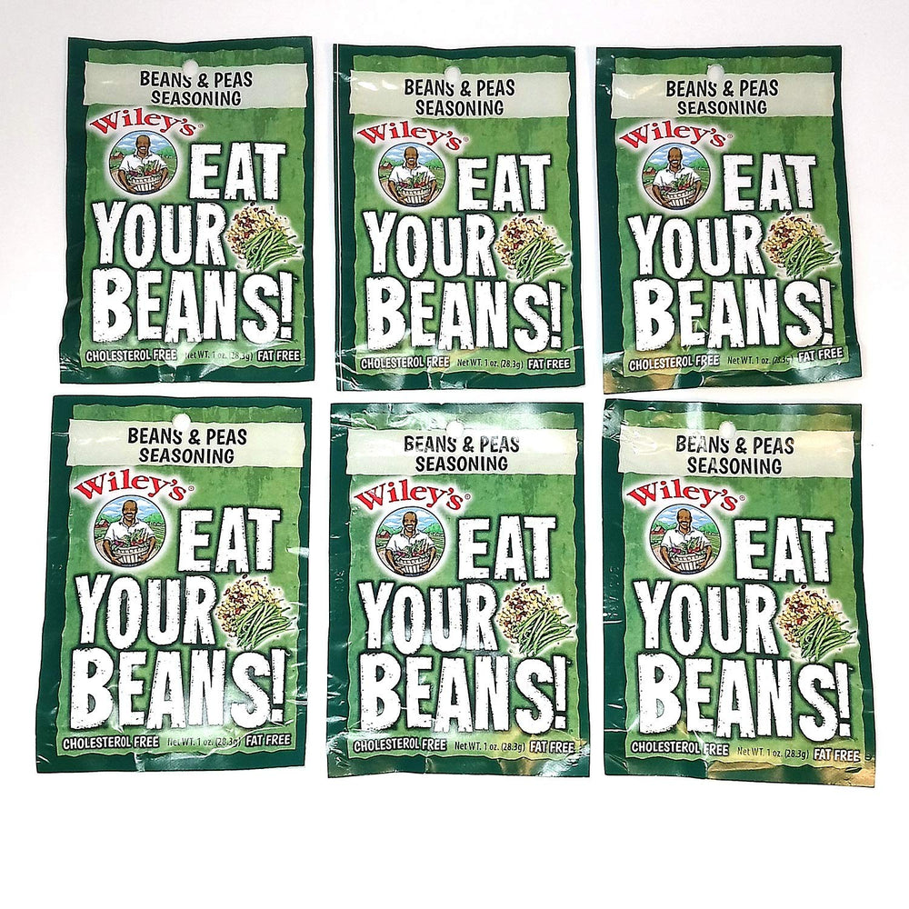 Wiley's Beans & Peas Seasoning six-pack front view adds rich homemade flavor.