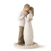 Willow Tree Promise Cake Topper standing couple embracing on carved rose base.