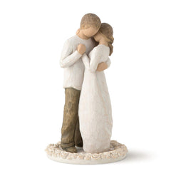 Willow Tree Promise Cake Topper standing couple embracing on carved rose base.