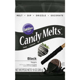 Wilton Black Candy Melts bag ready for melting and dipping treats.