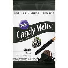 Wilton Black Candy Melts bag ready for melting and dipping treats.