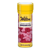 Wilton Jumbo Heart Sprinkles bottle view adds festive color to desserts