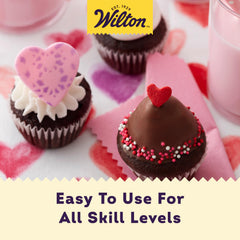Wilton Jumbo Heart Sprinkles closeup shows glossy red and pink candy hearts