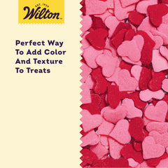 Wilton Jumbo Heart Sprinkles on cake highlights Valentine's decoration