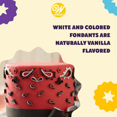 Wilton red fondant draped over an 8-inch cake for seamless coverage.