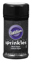 Wilton Sparkling Sugar Black bottle front for easy cupcake decorating with bold contrast