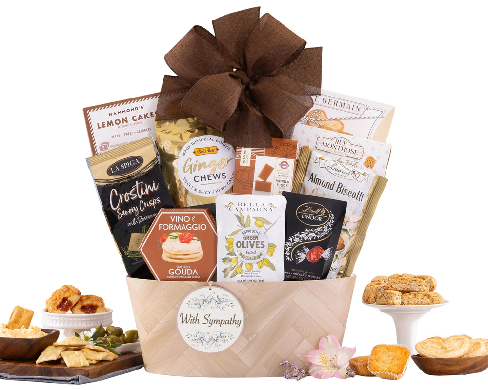 Wine Country Gift Baskets sympathy gift basket front view, ready to gift