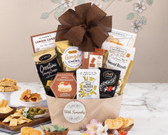 Wine Country Gift Baskets sympathy gift basket interior with gourmet snacks