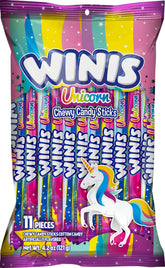 Winis Unicorn cotton-candy-taffy-stick showing soft, fluffy texture for a playful snack