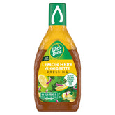 Wish-Bone lemon herb dressing bottle on counter adds bright salad flavor.