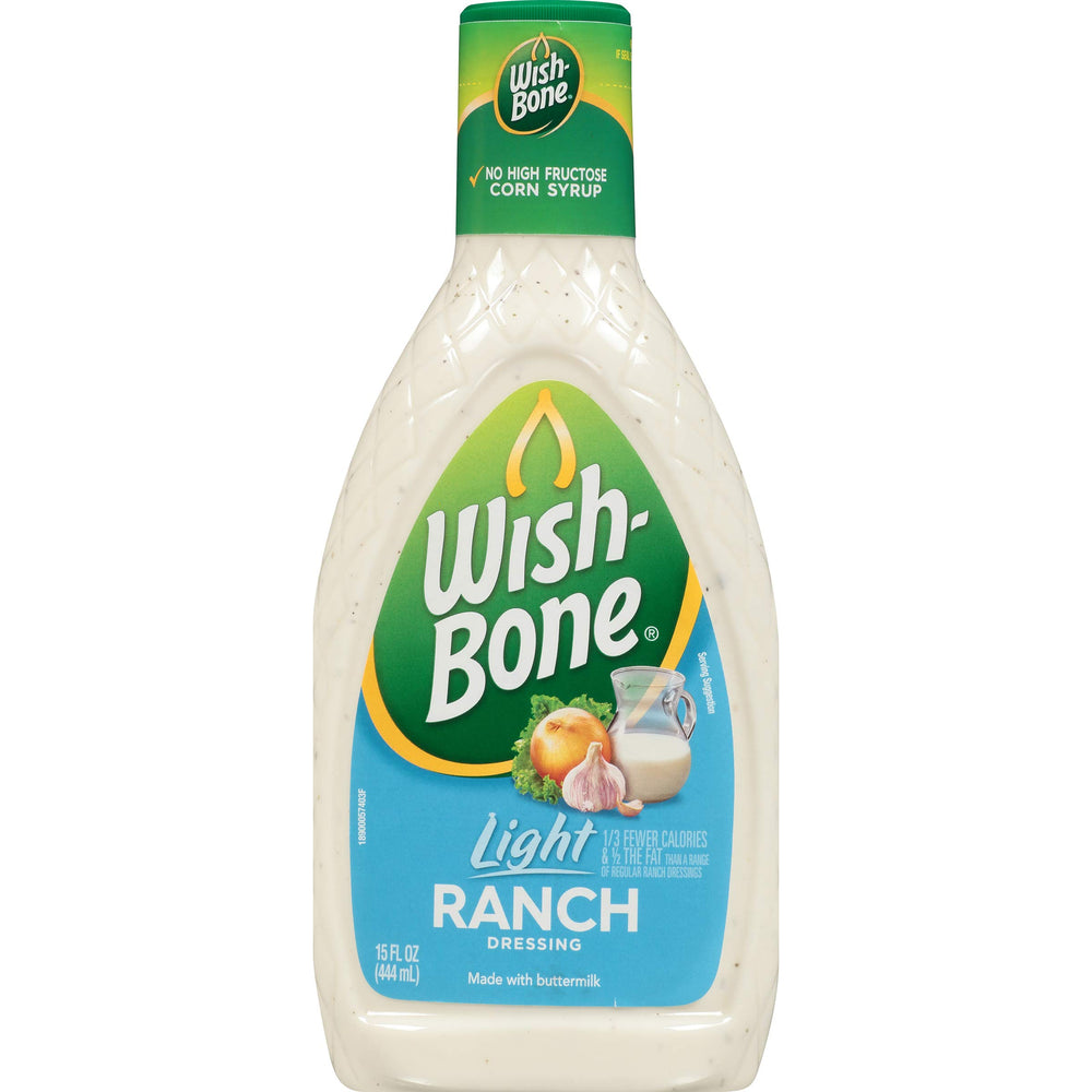 Wish-Bone Light Ranch dressing bottle 15 oz for easy, measured servings on salads.