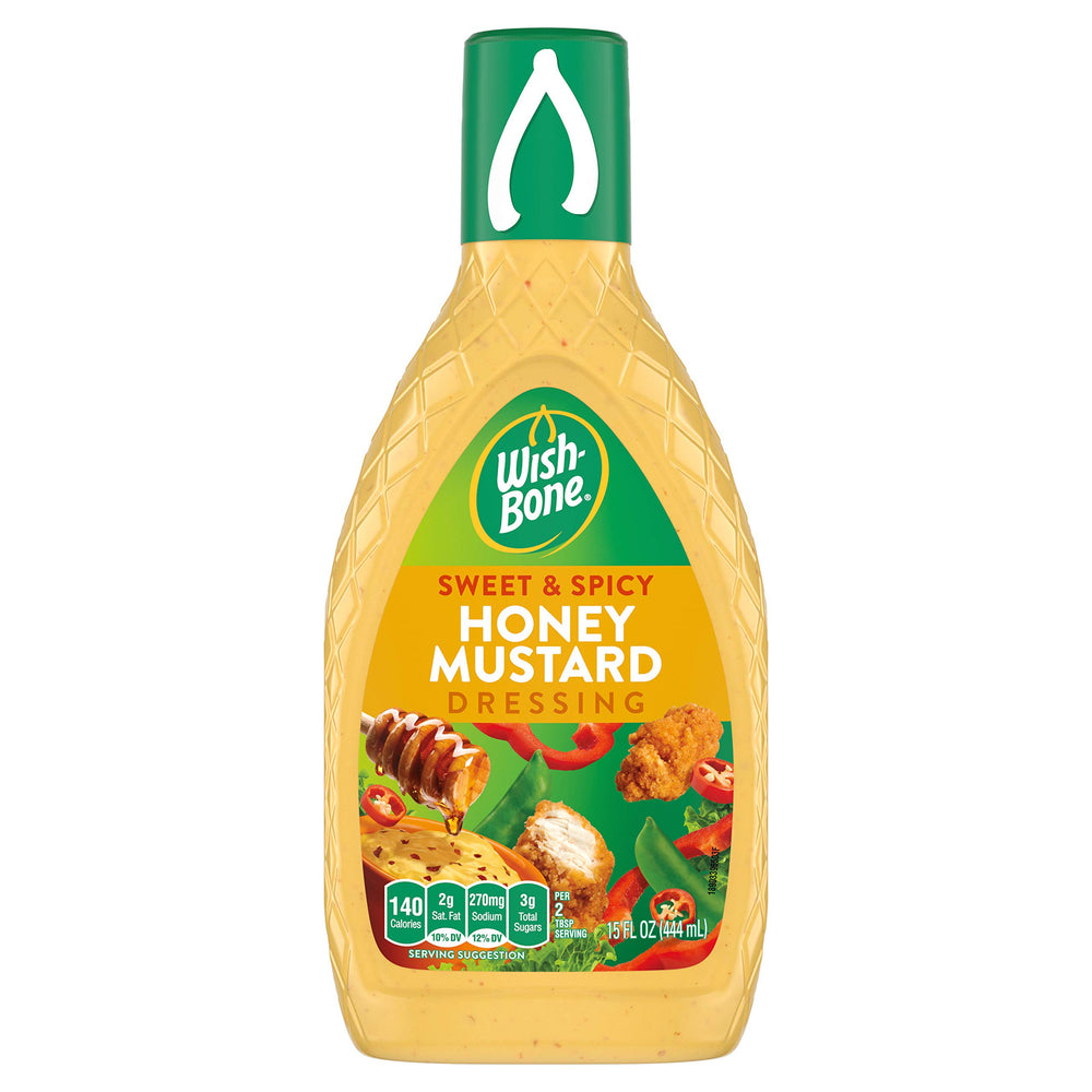 Wish-Bone Sweet & Spicy Honey Mustard bottle pour for salads, bold flavor