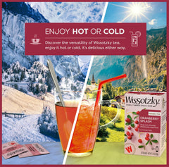Wissotzky Cranberry Splash hot brewed tea with aromatic steam