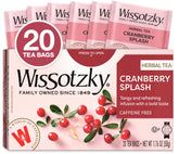 Wissotzky Cranberry Splash tea bag in cup, refreshing caffeine-free flavor