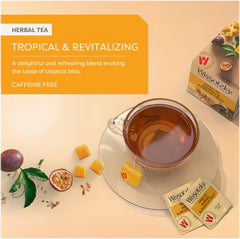 Wissotzky Mango & Passion Fruit tea steeped cup showcasing refreshing flavor