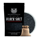 Witches & Wiccan black salt bottle ready for ritual protection and space shielding.