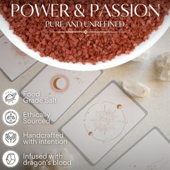 Close-up of crystal salt with red resin infusion for focused ritual power