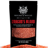 Witches & Wiccan Red Dragon’s Blood Sea Salt packaging ready for ritual storage.