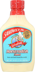 Woeber horseradish sauce bottle pour enhances sandwiches with sharp heat.