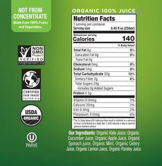Wonder Green bottle side highlighting organic, cold-pressed nutrients for a natural energy lift.