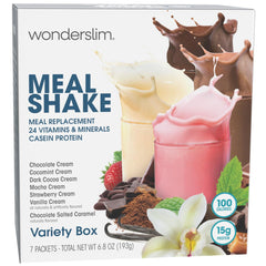WonderSlim variety pack seven-count box demonstrates convenient, protein-rich meals.