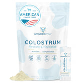 WONDERCOW Colostrum powder bottle showing pure whole colostrum for gut health support