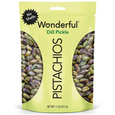 Wonderful Pistachios No Shells Dill Pickle bag front, tangy crunch for on-the-go snacking