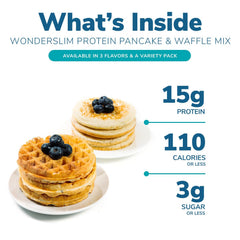 WonderSlim pancake-waffle stack with fruit shows satisfying portions.