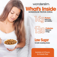 WonderSlim cereal bowl with spoon highlights protein-packed breakfast option