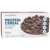WonderSlim Protein Cereal Cocoa pack shot highlighting keto-friendly, low sugar formula.
