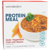 WonderSlim Protein Meal zesty vegetable chili bowl shows a protein-packed, fiber-rich dinner option